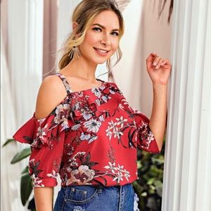 🔴 Asymmetrical Flower Print Blouse